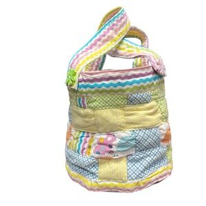 Handmade Quilted Easter Basket Bunny Patchwork Fabric Tote‎ Spring Decor